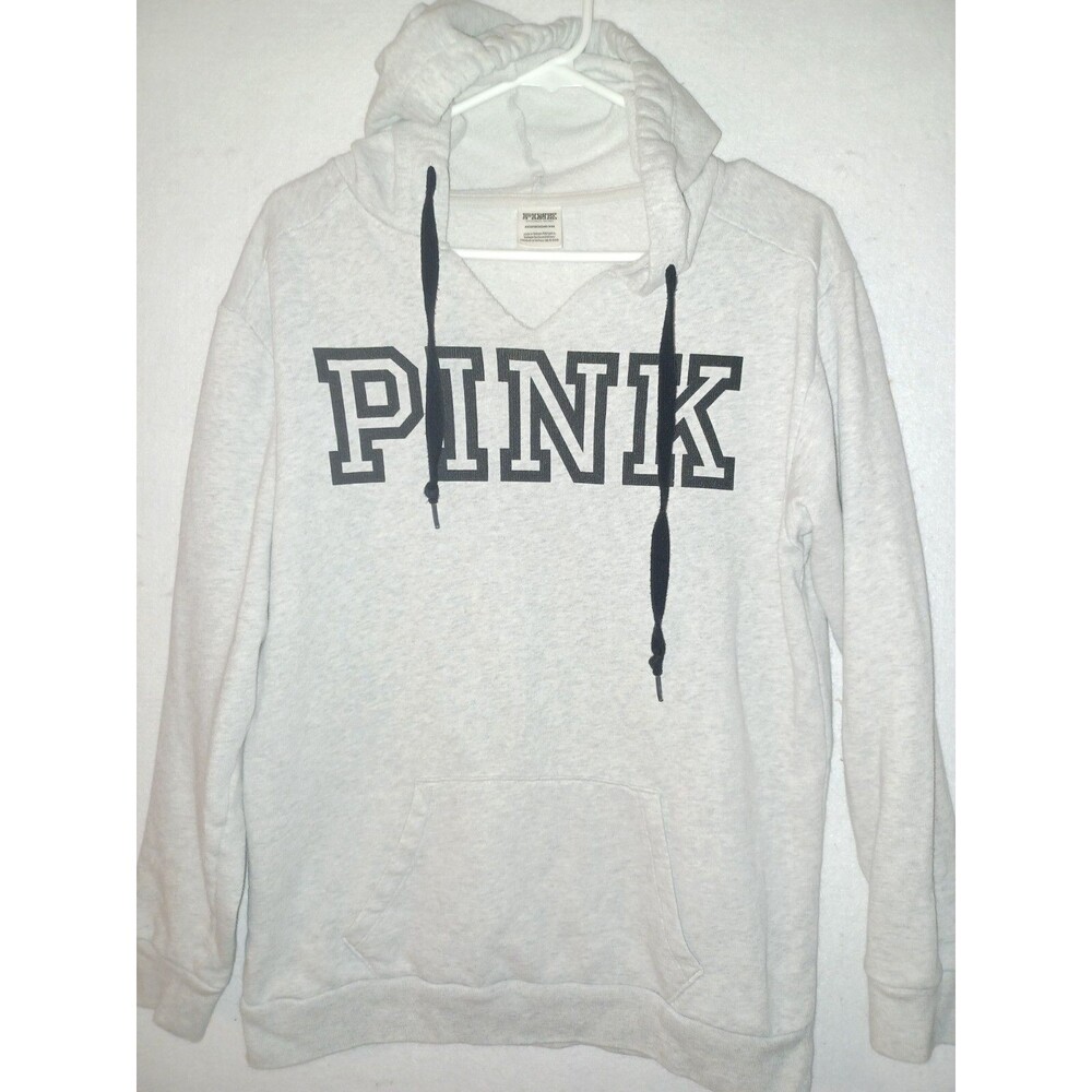 Victoria Secret PINK hoodie XS classic Logo gray fleece pullover sweatshirt